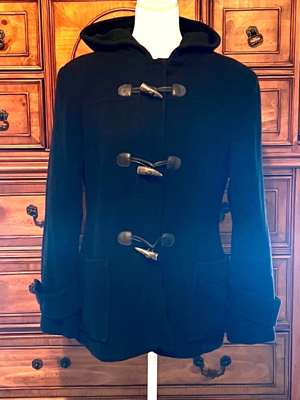 MICHAEL Michael Kors Black Toggle Hooded Pea Coat - Picture 2 of 9